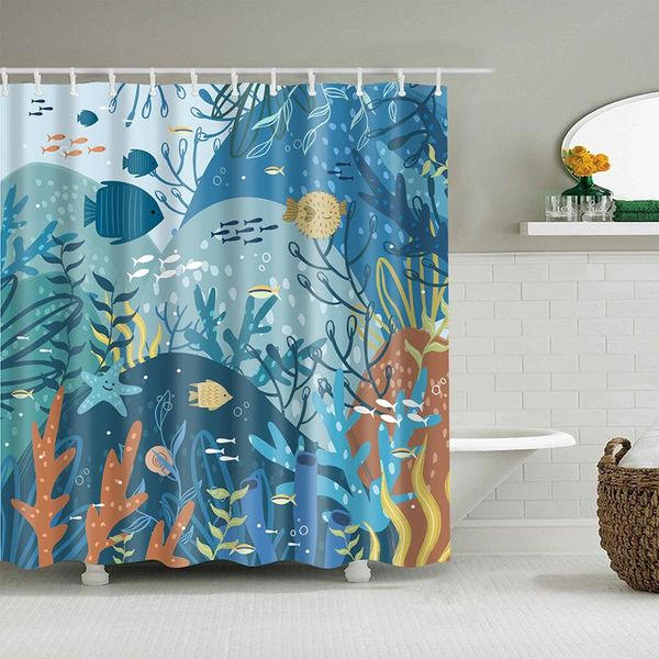

underwater fish shower curtain polyester fabric curtain bathroom new arrival shower