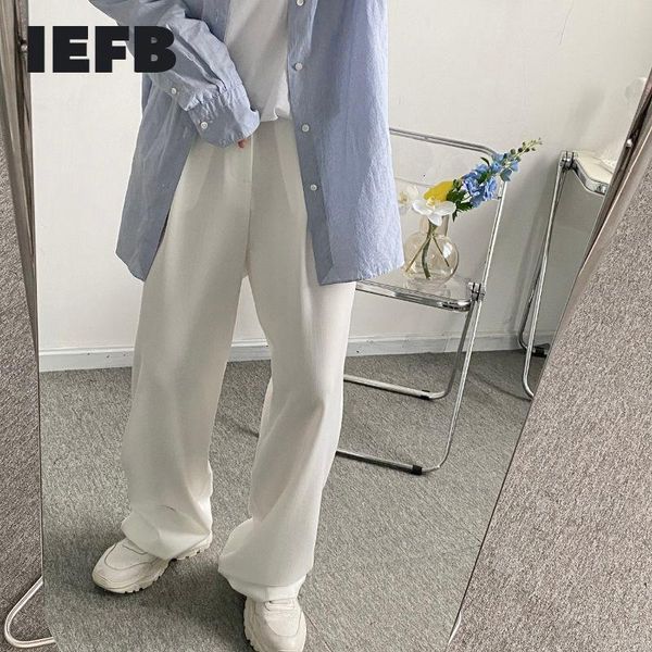 

iefb spring summer new men's floor pants high waist causal wide leg pants loose niche black white straight trousers new 9y6390