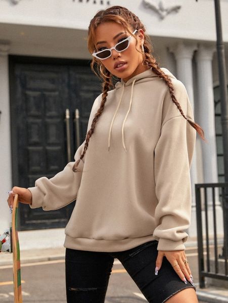 

drop shoulder drawstring hoodie j6tz#, White;black