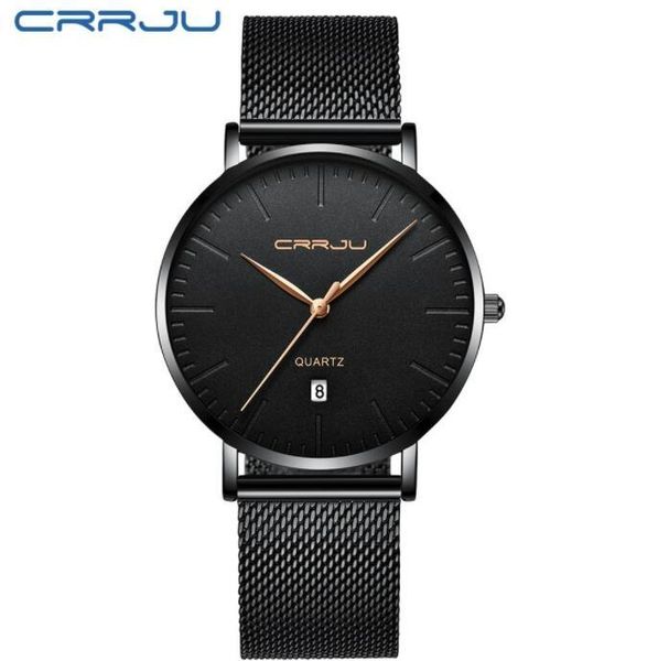 

seller mens sports watches crrju brand luxury ultra thin casual waterproof watch quartz full steel mens watch relogio masculino, Slivery;brown