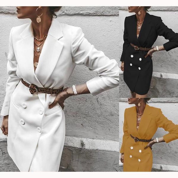 

women's suits & blazers v-neck stylish wild mid-length casual blazer princess tight with buttons winter leisure suit women, White;black