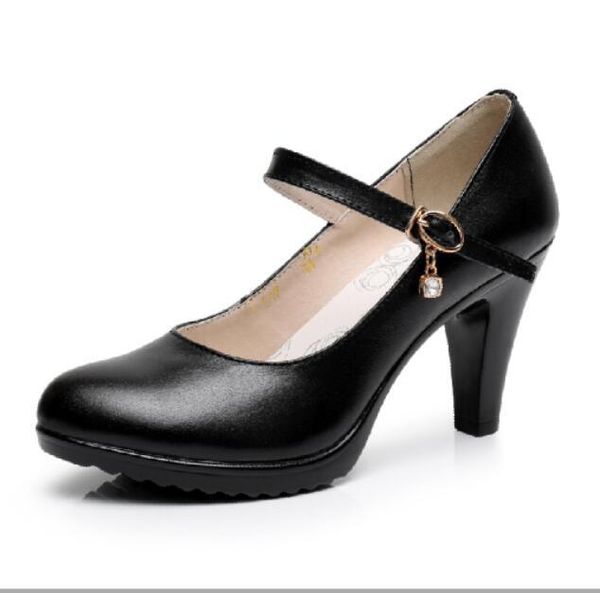 

dress shoes woman pumps genuine leather women 's platform high heels round toe comfortable work, Black