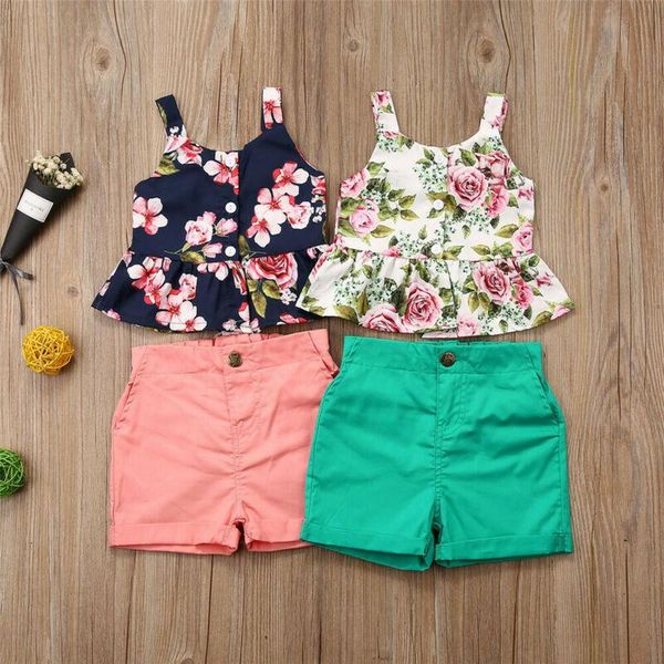 

clothing sets toddler kid child girl clothes set flower vest shorts children holiday beach costumes outfits, White