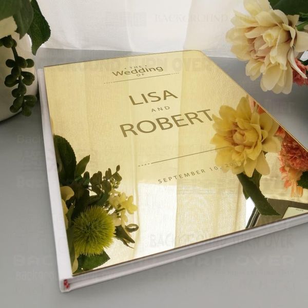 

custom 26x19cm wedding signature guest book acrylic mirror cover personalized blank scrapbook party gift decor g002