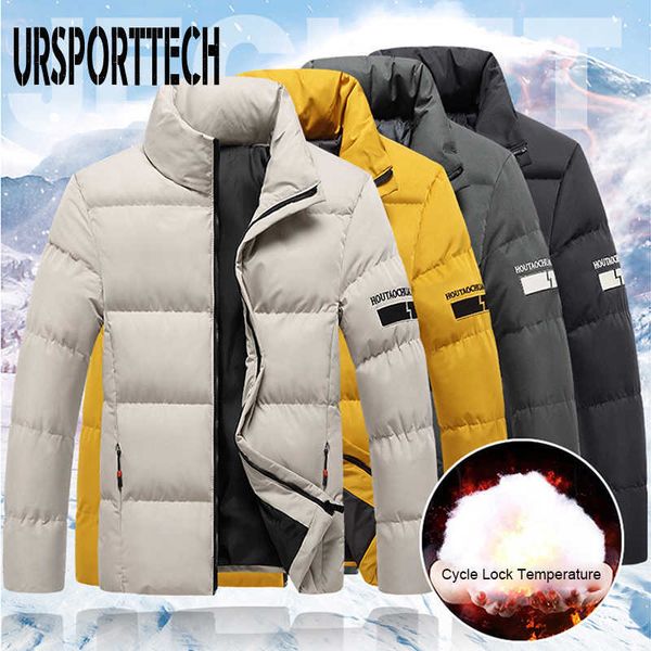 

ursporttech winter jacket men parkas coats brand men's solid color casual jacket warm thick parka coat male outwear 210528, Black