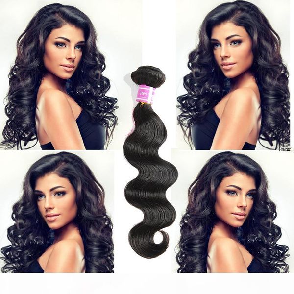 

bemiss brazilian virgin human hair weaves malaysian indian peruvian mongolian cambodian unprocessed natural color body wave 100g per pcs, Black