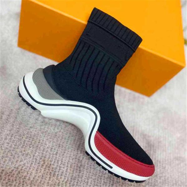 

boots knitted sock mixed colors clunky sneakers stitching stretch platform ankle vacuum foaming outsole women shoes, Black