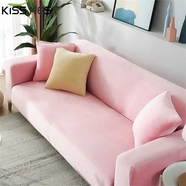 Capas de sofá com tudo incluído elástico para sala de estar, para sofás chaise lounge, escovado, cor rosa 1/2/3/4 lugares 211116