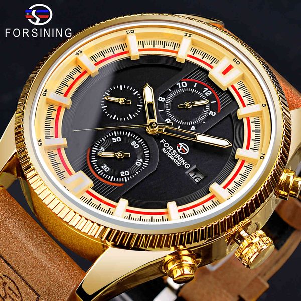 

furnishing golden luxury automatic watches men waterproof military leather fashion sports date clock relogio masculino, Slivery;brown