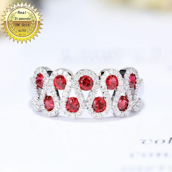 

cluster rings 18k gold 0.7ct natural ruby with 0.25 diamond ring jewellery have certificate, Golden;silver