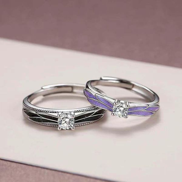 

wedding rings huitan creative couple women men accessories purple/blue epoxy fresh style adjustable opening trendy jewelry, Slivery;golden