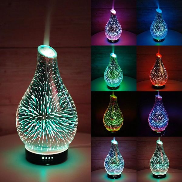 

humidifiers 100ml essential oil diffuser 3d glass aromatherapy ultrasonic cool mist humidifier with 7 color changing leds