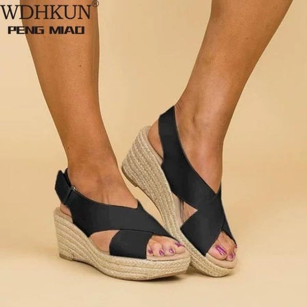 

dress shoes adisputent sommer platform sandals 2021 fashion women strap sandal wedges casual woman peep toe espadrille femme, Black