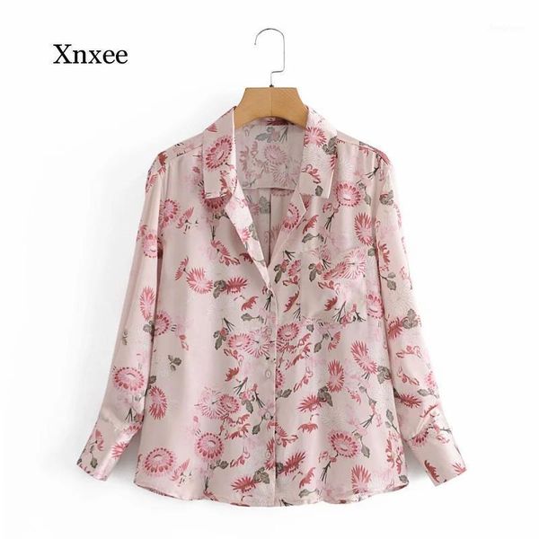 

women's blouses & shirts 2021 women blouse shirt pink floral printed long sleeves elegant fashion chic lady woman lapel clothing, White