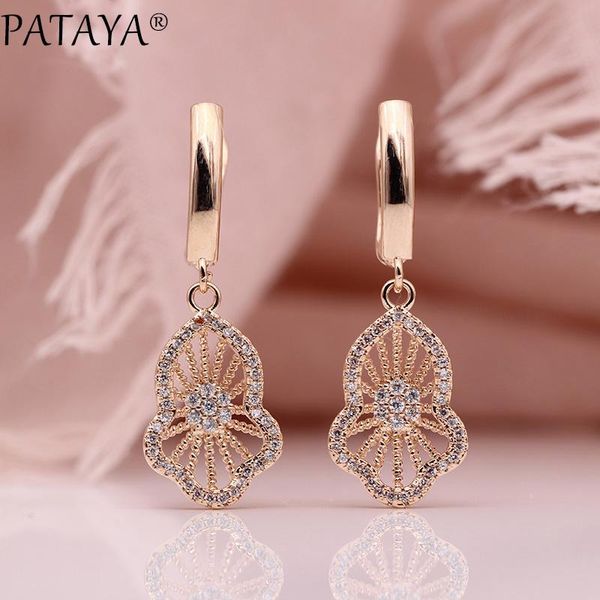 

dangle & chandelier pataya hollow peanut long earrings women wedding fashion jewelry 585 rose gold white round natural zirconia, Silver