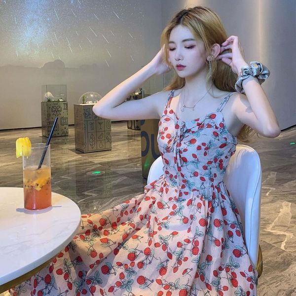 

women strawberry dress pink kawaii autumn slip dress midi backless casual sweet dresses for women 2021 patchwork, Black;gray