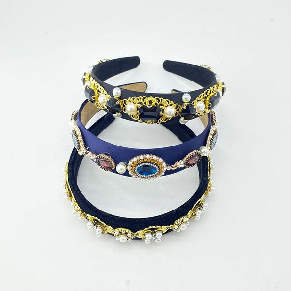 

hair clips & barrettes baroco style crystal acrylic bead headband accessories decorated flowers bands girls rhinestone headwear pearl hairho, Golden;silver