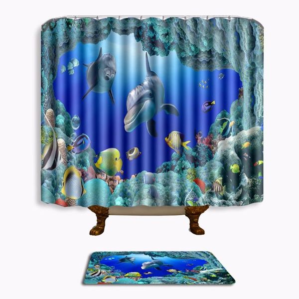 

shower curtains 2 pieces/set scenic pattern bathroom mat curtain bath carpet set