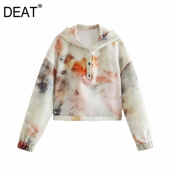 

[deat] spring autumn fashion long sleeve printing hooded pullovers tie dye loose sweatshirt women 13c296 210527, Black