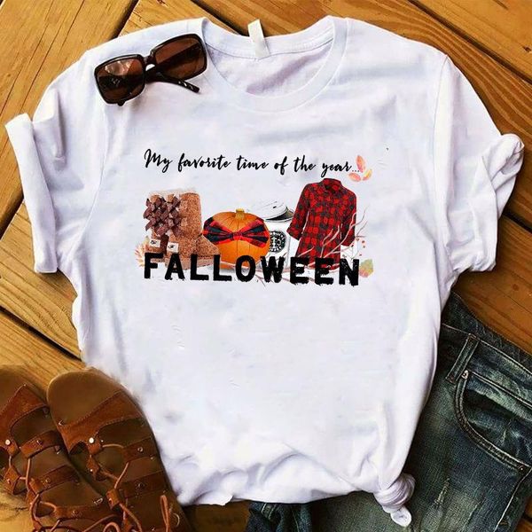 

women's t-shirt female tee shirt ladies clothes women t womens graphic pumpkin truck plaid thanksgiving halloween fall y'all tshir, White