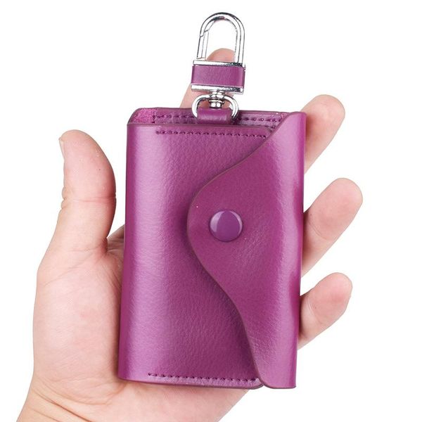 

card holders women men key housekeeper soft genuine leather multifunction keychain hasp car holder case cover with slot wallet, Brown;gray