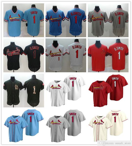 

stitched men women kids 1 ozzie smith jerseys white blue red grey cream 1 o.smith baseball shirts lady youth quality, Blue;black