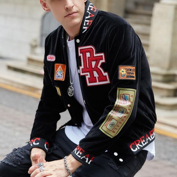 

men's jackets autumn long sleeve single breated hip hop badge embroidery mens and coats streetwear casual baseball jacket, Black;brown