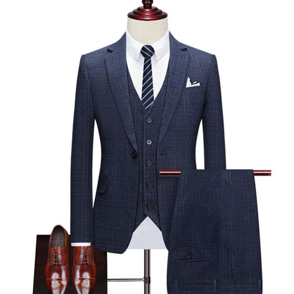 

men's suits & blazers suit coat vest pants 3 pcs set / nice casual boutique business retro british style plaid jacket trousers waistcoa, White;black