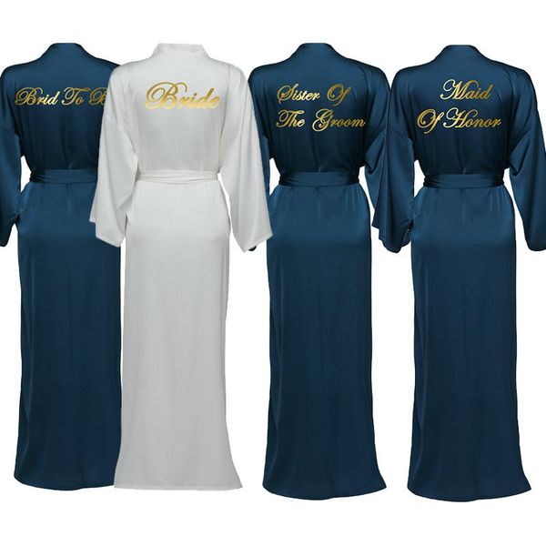 

women's sleepwear chiffon satin robe long robes sleeve navy custom bridesmaid bride women wedding bathrobe and homewear, Black;red