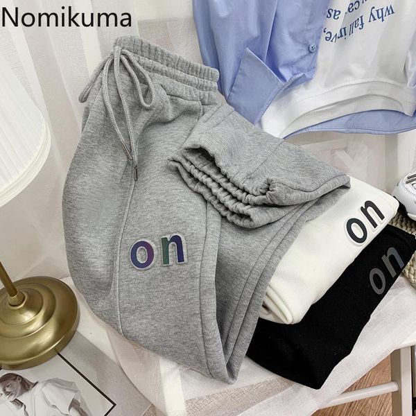 

women's pants & capris nomikuma korean letter causal sweatpants lace up stretch high waist harem trousers 2021 spring women ankle 6e698, Black;white