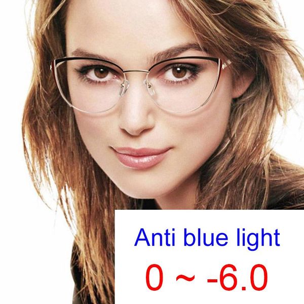 

sunglasses 2021 fashion myopia optical glasses women metal cat's eye frame anti blue light computer eyeglasses minus -2 -3 -6, White;black