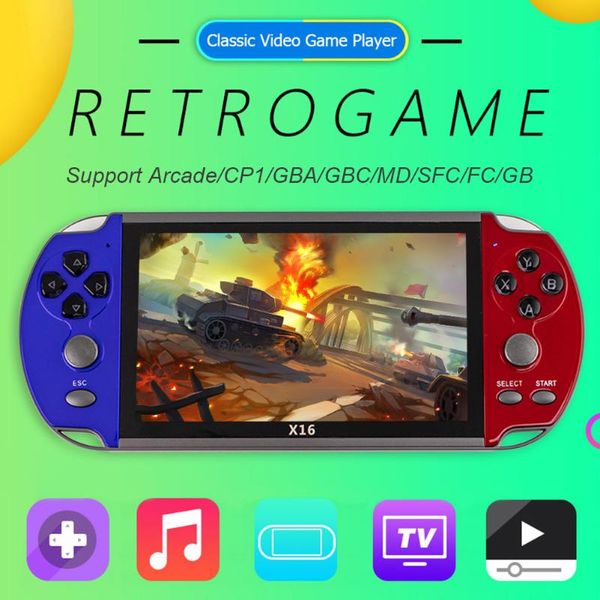 

portable game players x16 retro handheld player console 6.5 inch screen display 8gb pocket with built-in 6800