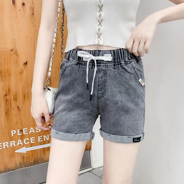 

women's shorts vintage high waist crimping denim women 2021 korean style casual jeans summer short pants, White;black