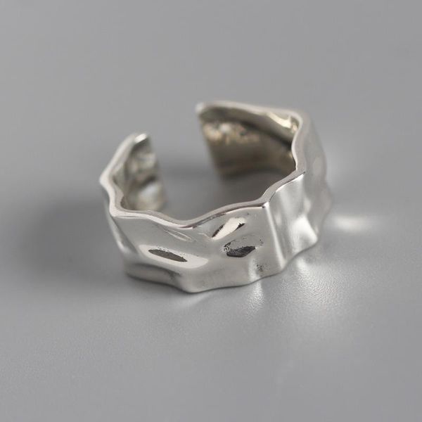 

cluster rings authentic s925 sterling silver fine jewelry irregular geometric uneven twisted band wider long adjust tlj553, Golden;silver