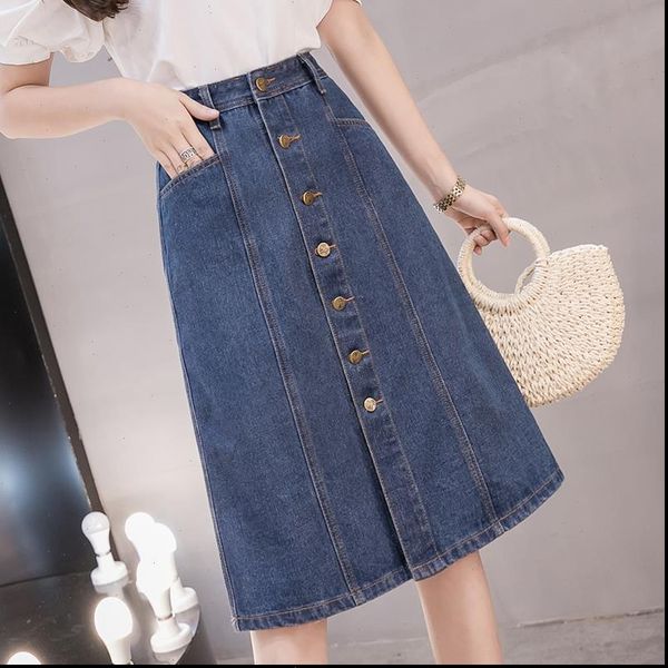 

plus size denim spring women skirts summer high waist blue 5891, Black