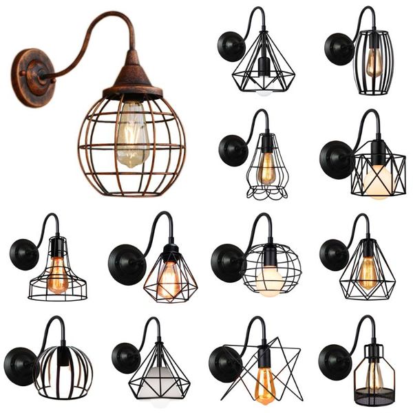

wall lamps industrial vintage led light retro loft e27 iron lampshade cage guard sconce indoor lights lighting wandlamp