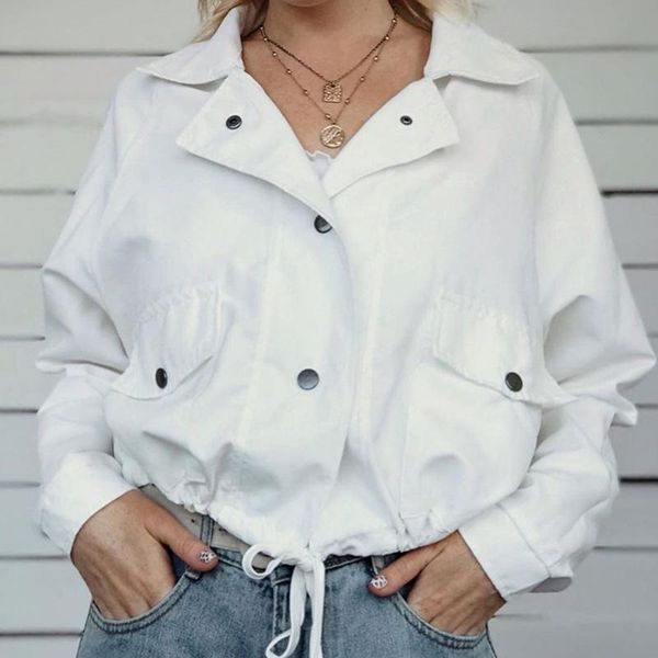 

fashion turn down collar short jackets women elegant single breasted pockets coats women drawstring jackets ladies, Black;brown