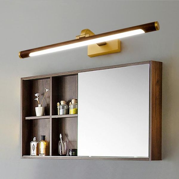 

indoor led wall sconce light fixture wood grain mirror front lamp bronze bathroom