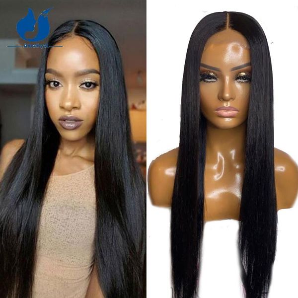 

amethyst 13x4 lace front wigs brazilian remy 16-24inch silky straight lace front human hair wigs natural color middle part, Black;brown