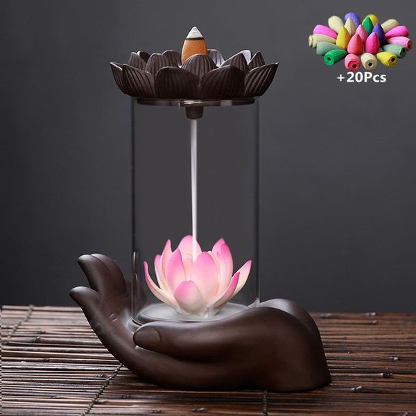 

fragrance lamps monkey king handicraft windproof backflow lotus incense burner led ball home office house decorate ceramic fountain