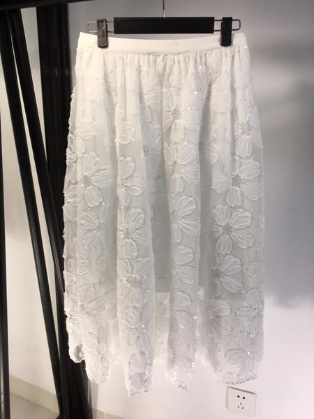 

skirts fashion 2021 ladies embroidered sequined mesh lace a-line skirt 0119, Black