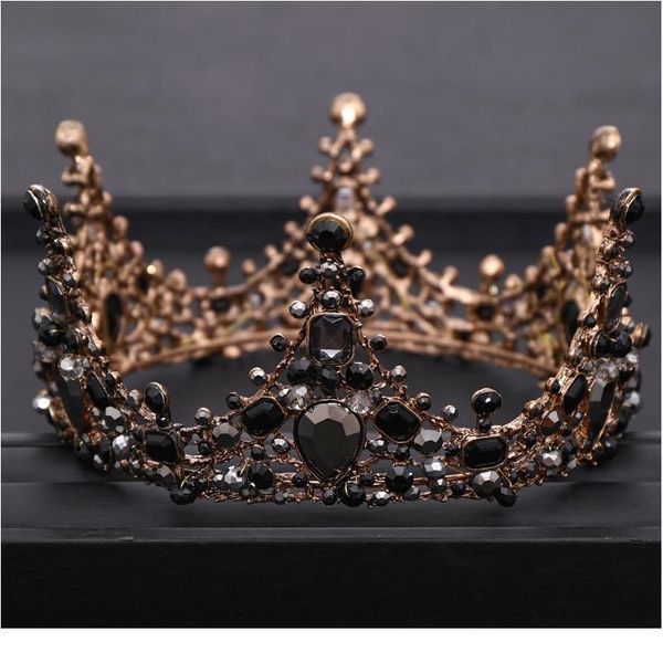 

vintage baroque black rhinestone crystal crown bridal tiara queen round crown princess headdress wedding hair accessor jllnqt, Silver