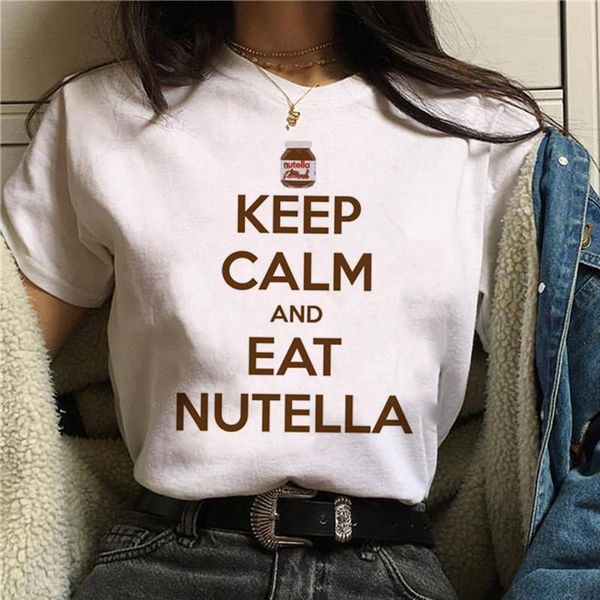 

women's t-shirt t shirt for women summer fashion nutela printed tshirt casual short sleeve o neck ladies, White
