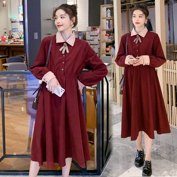 

maternity dresses 6052# clothes spring autumn long sleeve easy matching loose stylish dress for pregnant women mom, White
