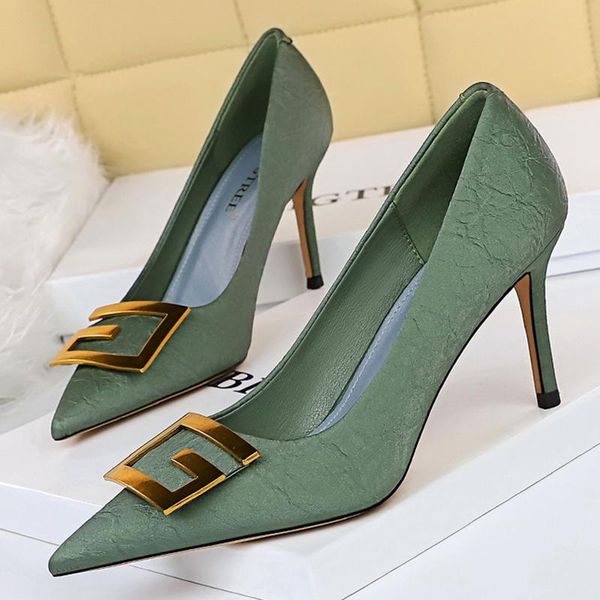 

dress shoes women high heels pumps wedding party prom valentine female solid color office square buckle pointed toe ladies, Black