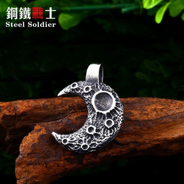 

pendant necklaces steel soldier moon design for men necklace stainless chain personality charms jewelry, Silver