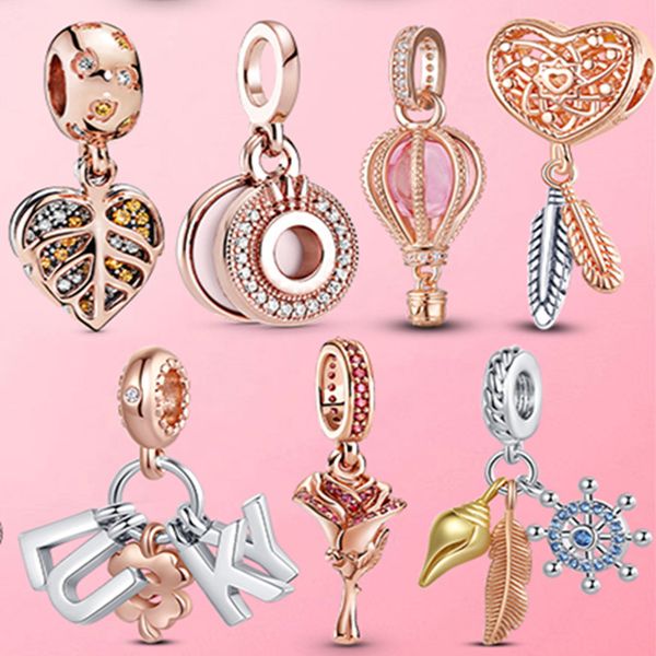 925 prata flamingo folha rosa flor charme cz grânulos de luxo caber pulseira de pandora para mulheres 925 presente de jóias