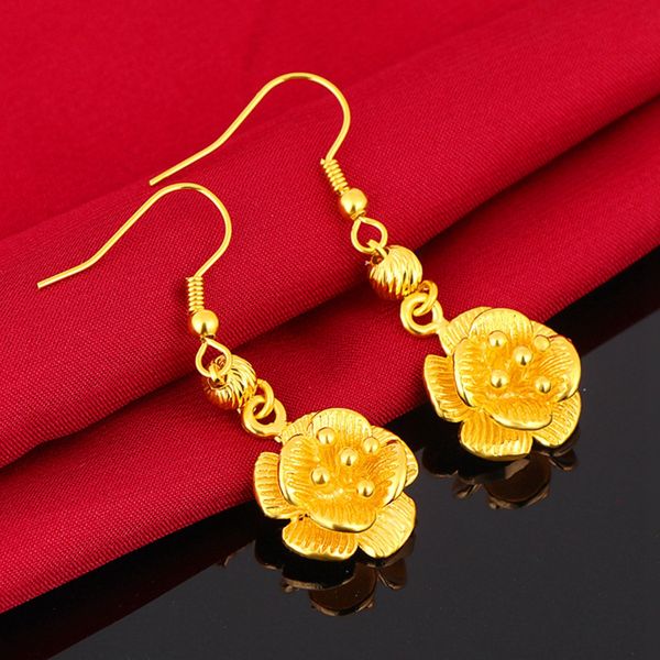 

charm flower design dangle earrings 18k yellow gold filled women jewelry gift, Silver