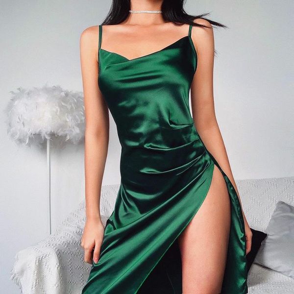 

casual dresses satin dress woman sleeveless spaghetti strap evening red black summer 2021 french party wedding vintage silk, Black;gray