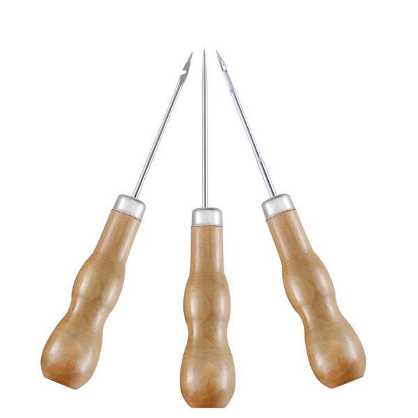 Utensili a mano Tela Scarpe da cucito in pelle Strumento con manico in legno Punteruolo Cucitura conica Kit di aghi per lavorazione della pelle Forniture artigianali